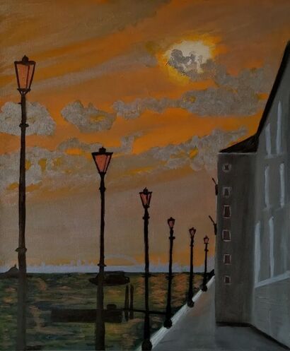 Lampioni illuminano la fondamenta veneziana - a Paint Artowrk by Brumy